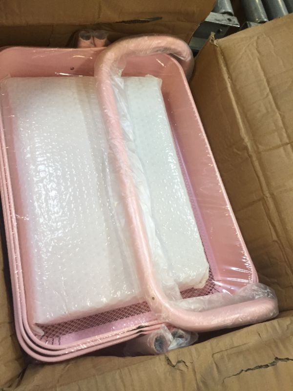 Photo 1 of 3 Tier Utility Rolling Cart with Handle,Metal Rolling Organization Cart,Multifunctional Storage Cart with Lockable Wheels,Suitable for Office Living Room Bathroom Kitchen (Pink)