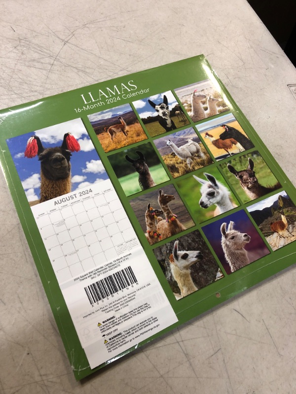 Photo 2 of 2024 Square Wall Calendar, Llamas, 16-Month Animals Theme with 180 Reminder Stickers (12 x 12 In)