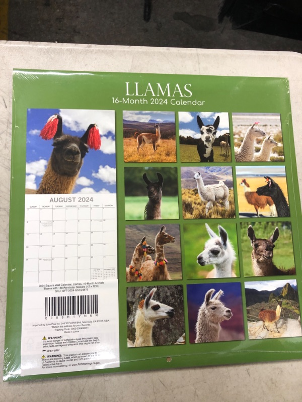 Photo 2 of 2024 Square Wall Calendar, Llamas, 16-Month Animals Theme with 180 Reminder Stickers (12 x 12 In)
