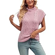 Photo 1 of Size 2XL--HOCOSIT Women's Mock Neck Sleeveless Sweater Vest Casual Cap Sleeve Solid Knit Pullover Tank Tops Pink XX-Large