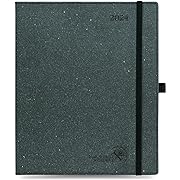 Photo 1 of POPRUN 2024 Weekly Planner - 2024 Eco-Friendly Planner with Hourly Schedule & Vertical Weekly Layout, Monthly Tabs, Pocket and more - 8.5''x 10.5'' - Italian Regenrated Leather - Black Grey