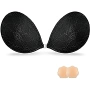 Photo 1 of Loxoto Adhesive Bra Strapless Sticky Bra Lace Fabric Invisible Stick Bra for Woman Backless Dress Bra with Nipple Covers(Black,B)