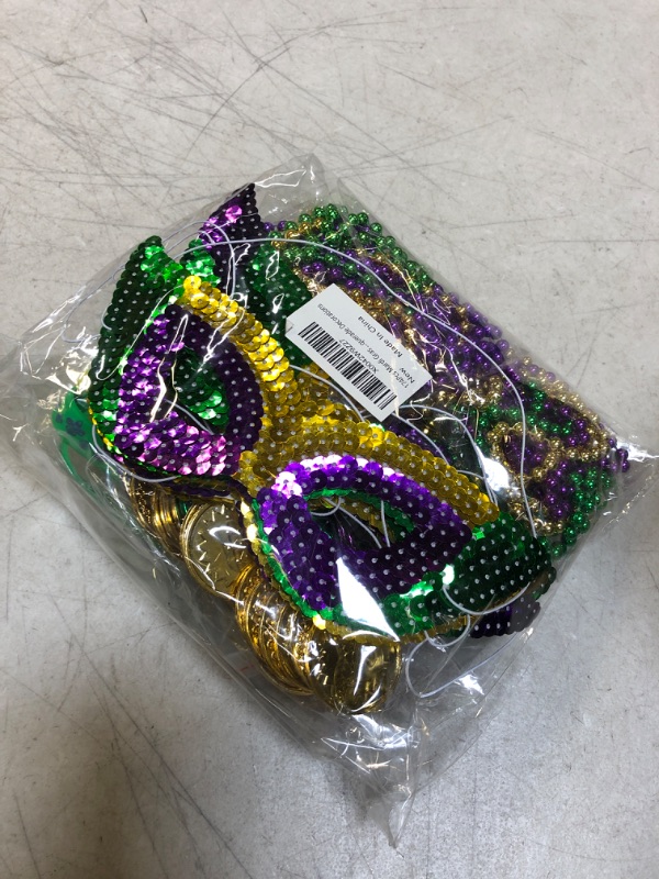 Photo 2 of 202Pcs Mardi Gras decorations Including Mardi Gras Mask Beads Necklaces Coins Temporary Tattoos and Rubber Bracelets Party Favors Mardi Gras