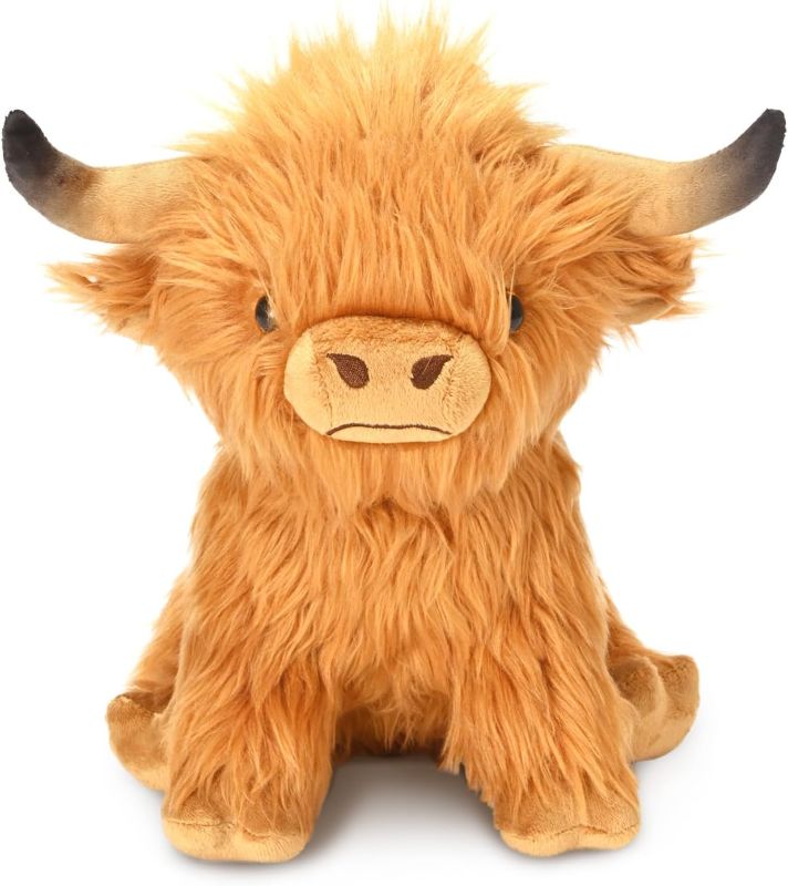 Photo 2 of Highland Cow Stuffed Animal, Cute Stuffed Cow Gifts Plush Toys, Plushie Doll Farm Home Decor(9.8inch) (Black and brown) 
