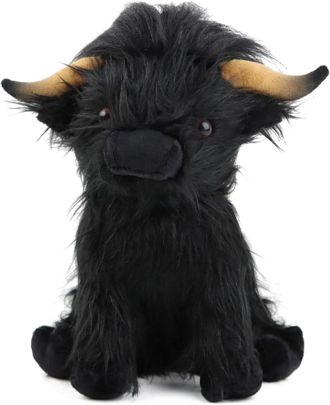 Photo 1 of Highland Cow Stuffed Animal, Cute Stuffed Cow Gifts Plush Toys, Plushie Doll Farm Home Decor(9.8inch) (Black and brown) 
