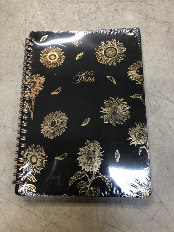 Photo 2 of Sunflower Notebook with Pockets - Pretty Spiral Bound Journal Notebook for Women - Stylish & Cute Notebook - 75 Sheets, 8.5”x6 Lined Spiral Journal Notebook - Spiral Journal for Women Black