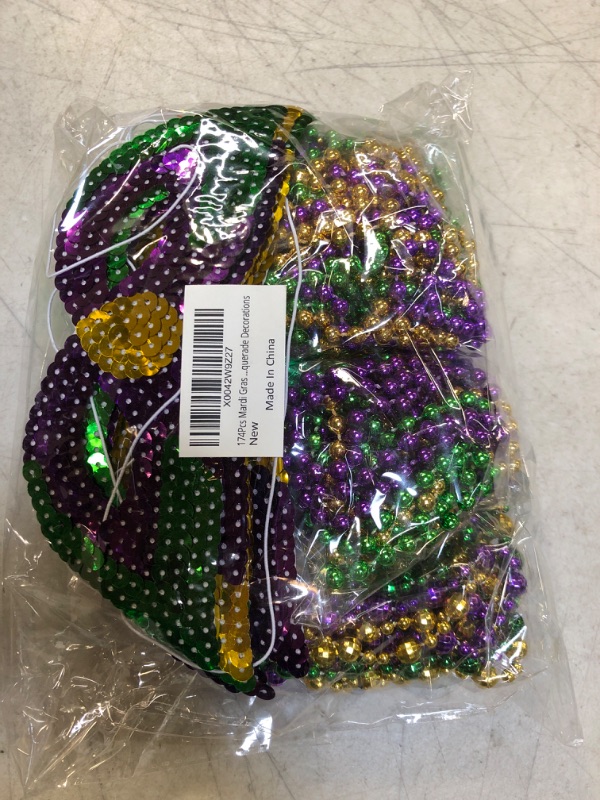 Photo 2 of 202Pcs Mardi Gras decorations Including Mardi Gras Mask Beads Necklaces Coins Temporary Tattoos and Rubber Bracelets Party Favors Mardi Gras Accessories for Mardi Gras Parade Masquerade Decorations