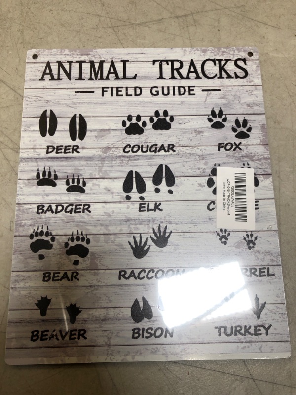 Photo 2 of Animal Tracks Field Guide Sign,Cabin Decorations Woodland Nursery Decor, Treehouse Accessories, Rustic Cabin Decor for Boys Bathroom Bedroom Decorations 8 x 10 inch