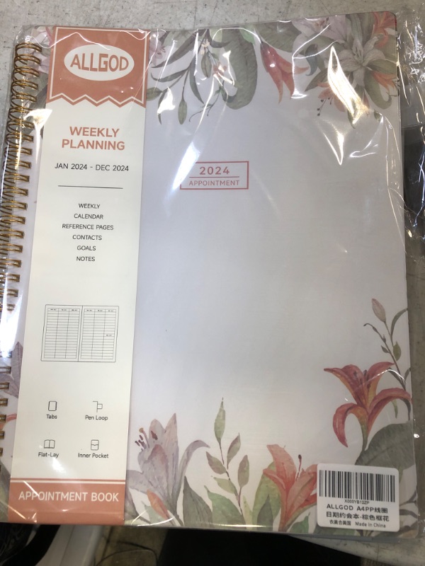 Photo 2 of 2024 Weekly Appointment Book, Appointment Planner Jan 2024 - Dec 2024 Hourly Daily Weekly And Monthly With Tabs, 15 Minute Increments, Flexible Cover, 8.5"X11", Flower Brown