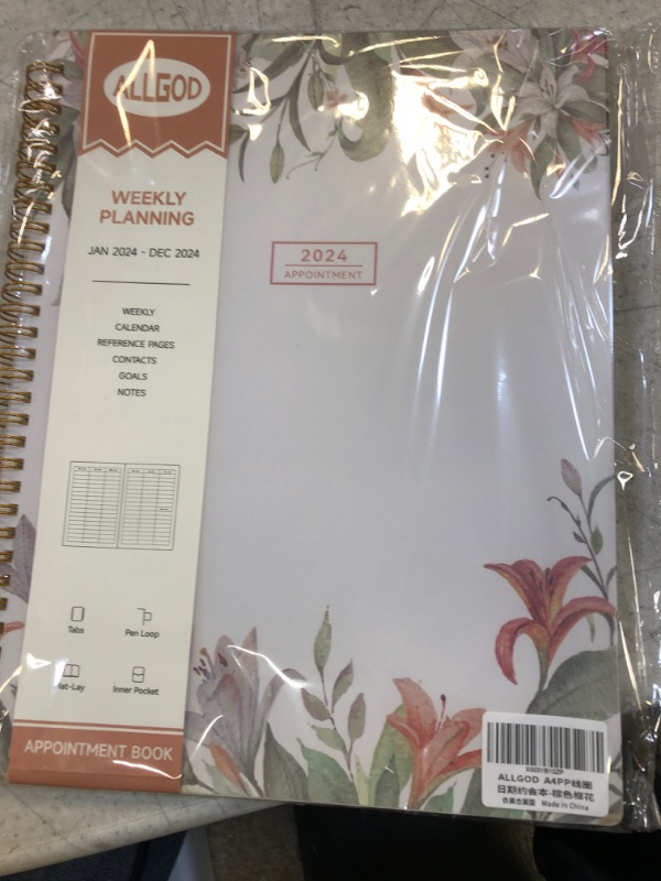 Photo 2 of 2024 Weekly Appointment Book, Appointment Planner Jan 2024 - Dec 2024 Hourly Daily Weekly And Monthly With Tabs, 15 Minute Increments, Flexible Cover, 8.5"X11", Flower Brown