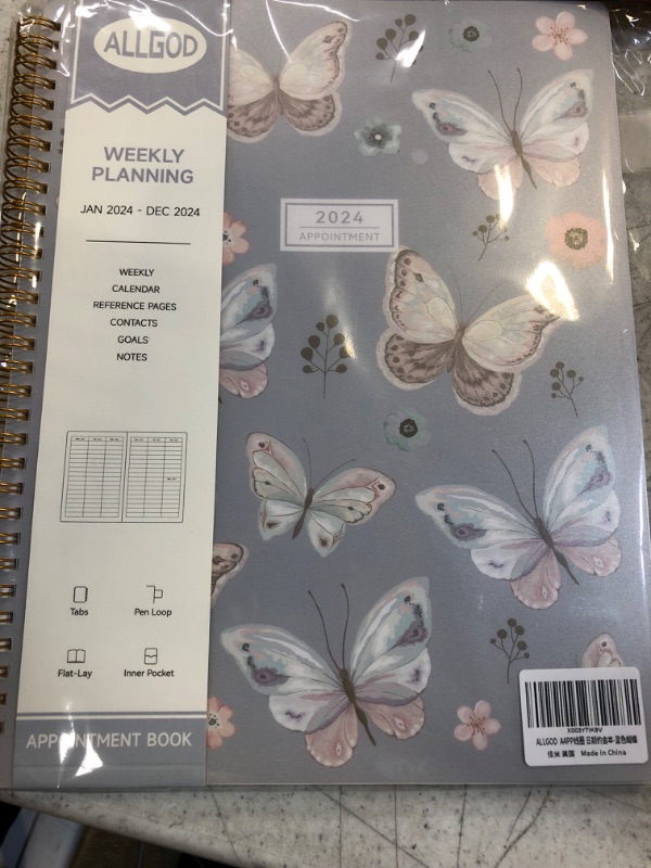 Photo 2 of 2024 Appointment Book 15 Minute Interval Hourly Planner from Jan 2024-Dec 2024 with Calendar,8.5 x 11 Weekly & Monthly Planner with Spiral Bound, Monthly Tabs, Pocket(Blue Butterfly, A4)