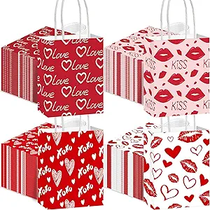 Photo 1 of 100 Pieces Valentine Gift Bags Bulk Small Heart Treat Bags with Handle Valentines Party Favors Bags for Gifts Wrapping Valentine Party Supplies Decoration (6 x 4.5 x 2.5 Inch)
