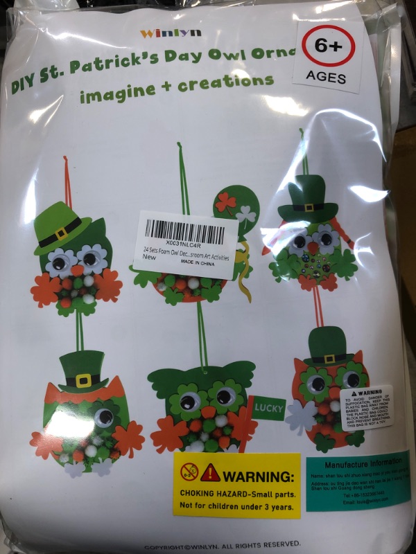 Photo 2 of 24 Sets Owl Shamrock Ornaments St. Patrick's Day Decorations Craft Kits Assorted Owl Four-Leaf Clover Lucky Shamrock Foam Stickers Pom-poms Google Eye for Kids Classroom Home Activity Gift Art Project