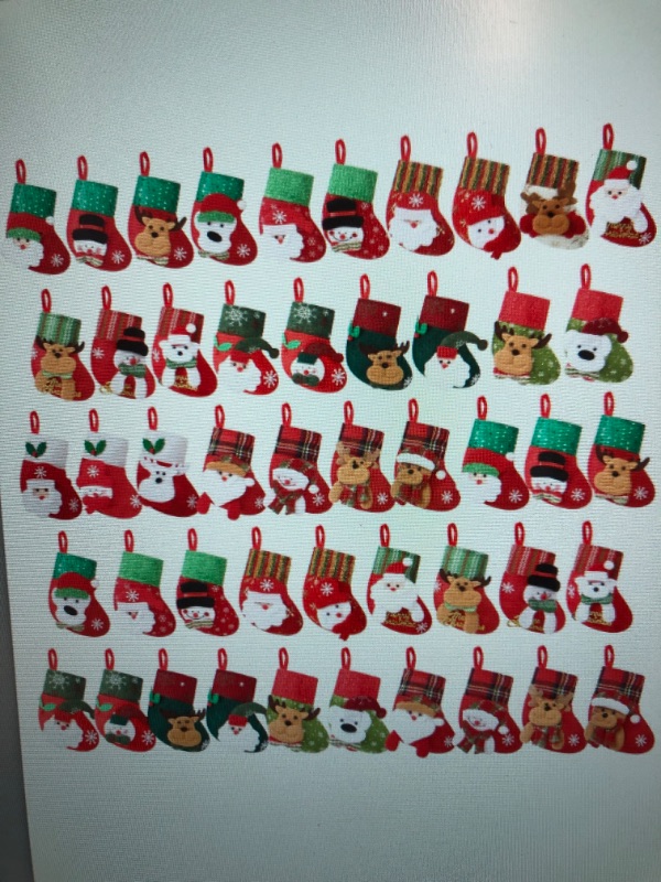 Photo 1 of 48 Pcs Mini Christmas Stockings 6.3 Inch 3D Bulk Xmas Stockings Santa Reindeer Snowman Bear Christmas Candy Holder Gift Bag Tiny Christmas Tree Decorations for Christmas Party
