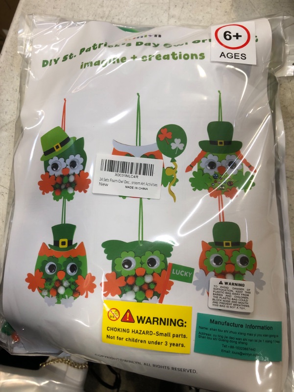 Photo 2 of 24 Sets Owl Shamrock Ornaments St. Patrick's Day Decorations Craft Kits Assorted Owl Four-Leaf Clover Lucky Shamrock Foam Stickers Pom-poms Google Eye for Kids Classroom Home Activity Gift Art Project