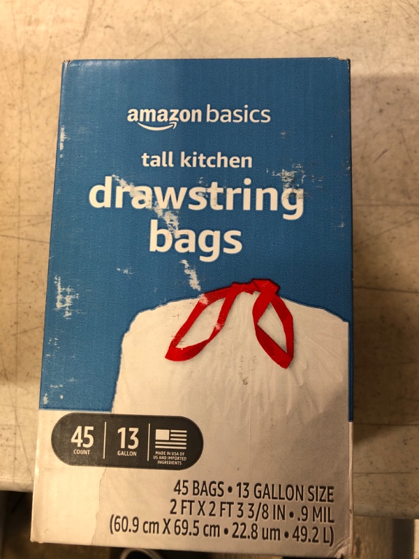 Photo 2 of Amazon Basics Tall Kitchen Drawstring Trash Bags, 13 Gallon, 45 Count (Previously Solimo)
