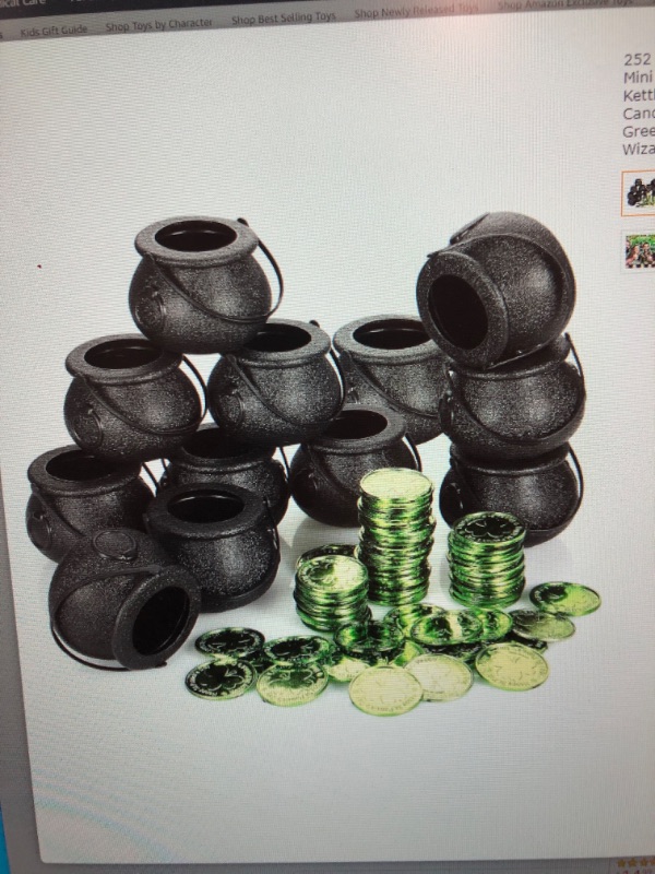 Photo 1 of 252 Pieces Saint Patrick's Day Mini Cauldron Shamrock Coins Kettles Party Decoration Candy Witches Cauldron Green Clover Plastic Coin for Wizard Party, St Patrick's Day Party Favors
