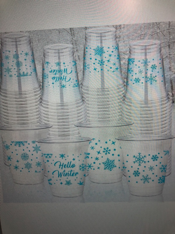 Photo 1 of 300 Pcs Disposable Cups with Snowflakes Clear Silver Glitter Cups Plastic Party Wedding Tumblers Supplies for Christmas Party Birthday Baby Shower Reception Plastic Cocktail Cups Decorations
