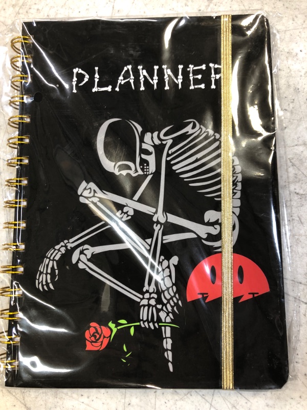 Photo 2 of 2024 Planner, 12-Month Weekly Monthly Planner from JAN.2024 to DEC.2024, 8.4" X 6", Planner Notebook with Spiral Bound, Stickers & Sticky Index Tabs, Thinker Skull Black - 02