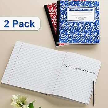 Photo 1 of Composition Notebook 2 Pack 9-3/4 x 7-1/2 Inches, Wide Ruled Lined Paper 100 Sheets, Red & Blue Marbled Cover Composition Book Bulk, Writing Notebook School Supplies for Primary & College Students