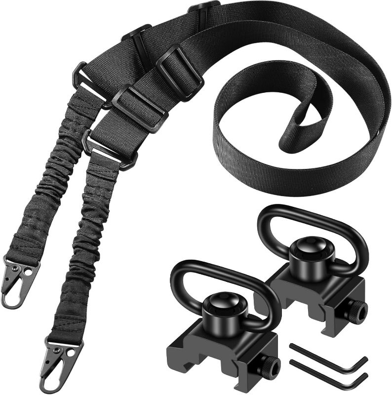 Two Point Sling with 2 Pack Picatinny QD Sling Swivel Mounts, 2M Extra ...