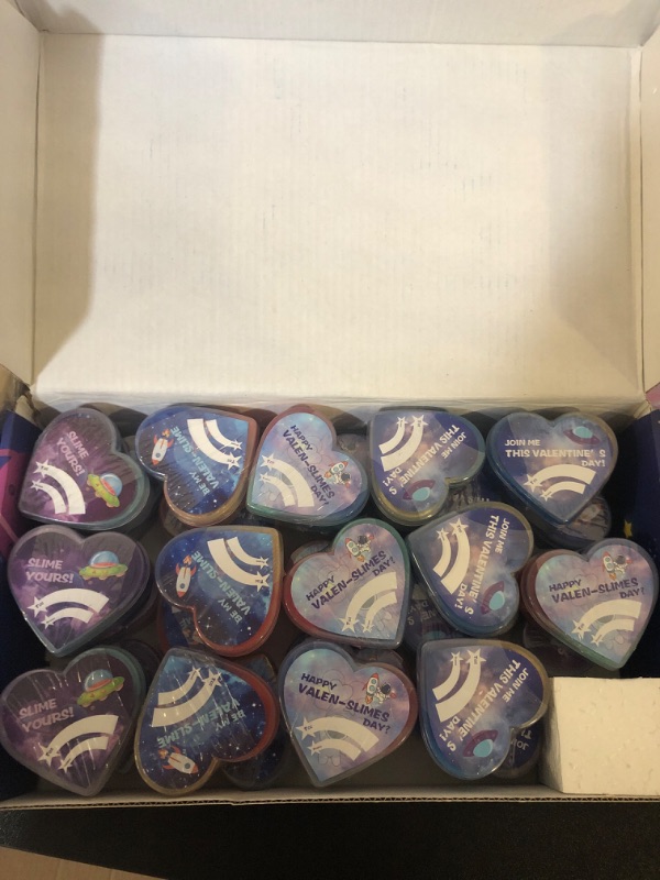 Photo 2 of 28 Pack Valentines Day Galaxy Slime Hearts with Valentines Cards for Kids School Class Classroom Valentines Day Gifts Game Prizes Party Favors