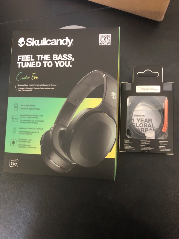 Photo 2 of Skullcandy Crusher Evo Over-Ear Wireless Headphones with Sensory Bass, 40 Hr Battery, Microphone, Works with iPhone Android and Bluetooth Devices - Black Black One Size