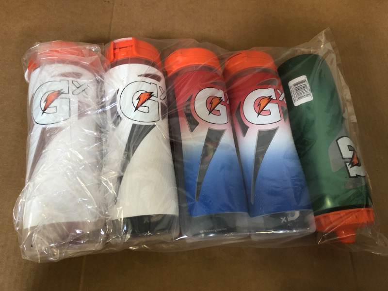 Photo 1 of 5pcs--Gatorade Gx Hydration System, Non-Slip Gx Squeeze Bottles Faded Flag & Gx Hydration System, Non-Slip Gx Squeeze Bottles Neon Yellow Plastic, 30 Oz