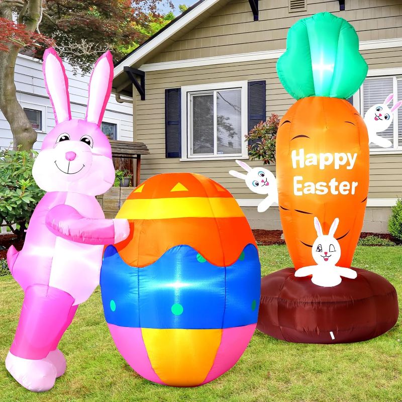 Photo 1 of 2 Pack 6 ft Lighted Easter Inflatables Decorations Outdoor Easter Inflatable Bunny Holding Easter Egg and Blow up Bunny Carrot with LED Light for Easter Party Holiday Yard Lawn Patio Decor
