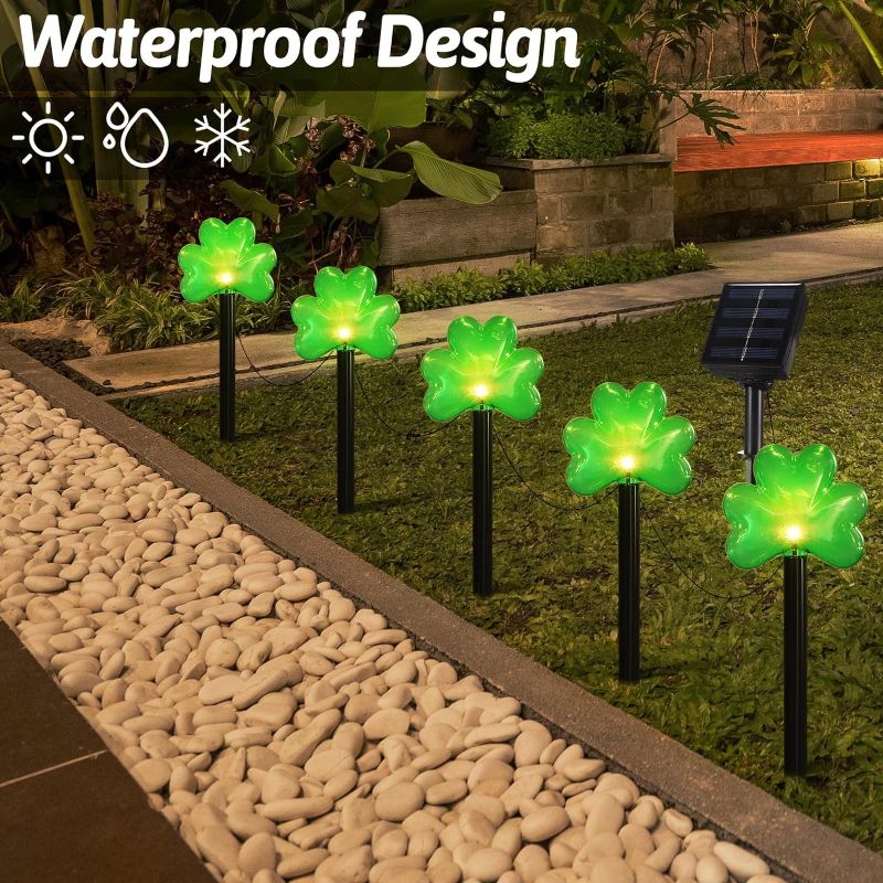 Photo 1 of 10 Pcs St Patrick's Day Solar Stake Lights Irish Shamrock Pathway Lights Lucky Clover Light Outdoor Waterproof Markers Lights for Garden Yard Lawn Decor Decorations
