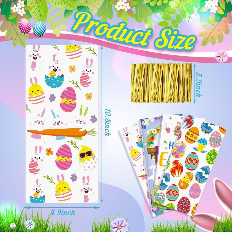 Photo 1 of 120 Pcs Easter Cellophane Bags Spring Easter Treat Bags with 150 Gold Twist Ties Kids Candy Goodie Bags for Religious Easter Birthday Party Supplies
