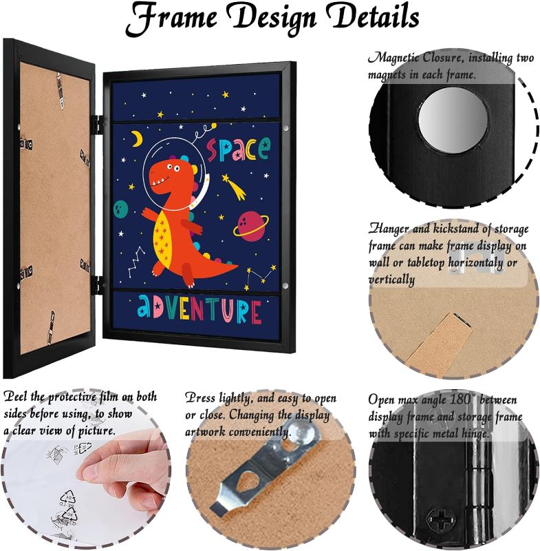 Photo 1 of Kids Art Frame Set of 2, Black 8.5x11 Kids Artwork Frame Changeable Front Opening with Storage and Display Picture Frames for Children Art Photo Certificate Poster Wall Table Top Horizontal Vertical
