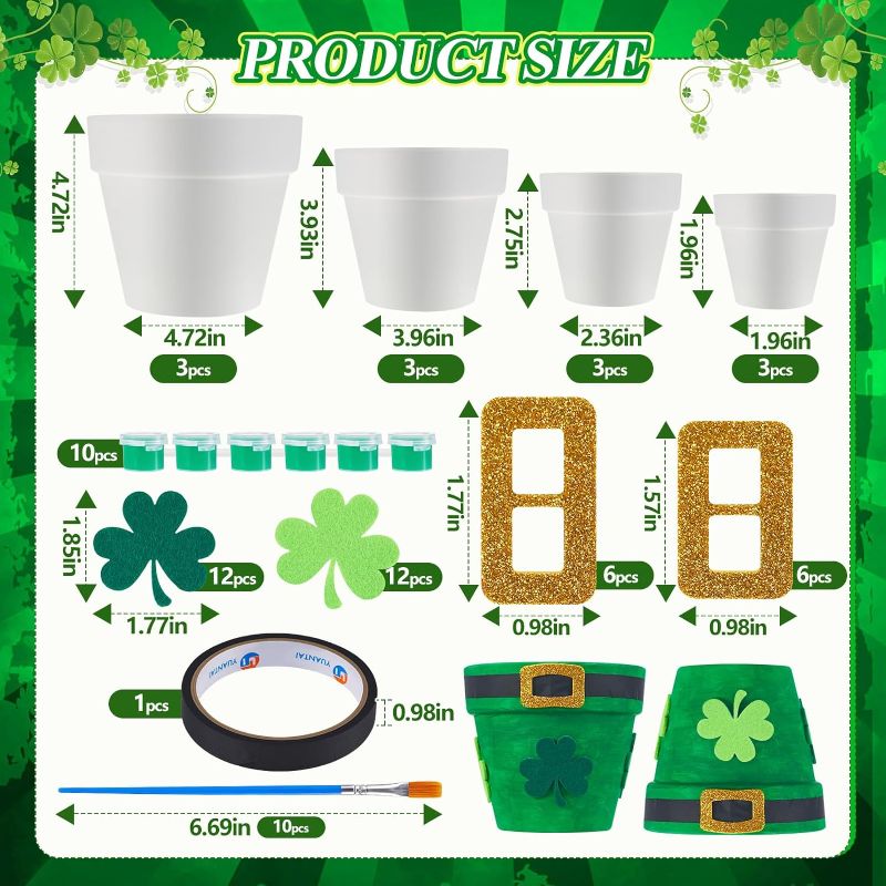 Photo 2 of 12 Sets 4.72'' 3.94'' 3.15'' 1.97'' St Patrick's Day Craft Irish Day Ceramic Painting Kit Unfinished White Ceramic Flowerpots Sets to Paint Ceramics Irish Day Ornaments Crafts for Adults Kids
