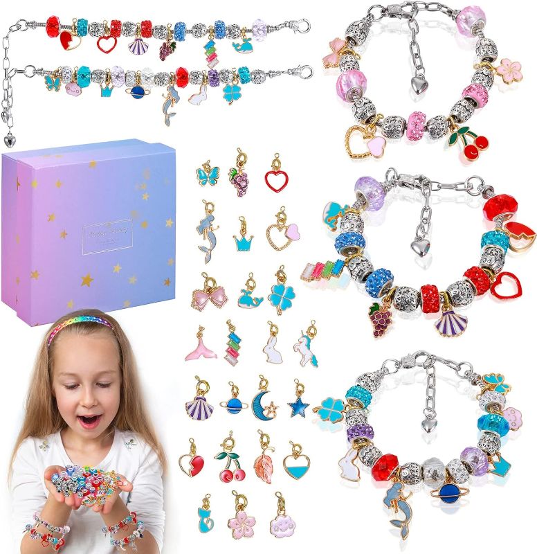 Photo 1 of 102 Pcs Mermaid Charm Bracelet Making Kit for Kids, Jewelry Making Kit with Shiny Beads, DIY Enamel Charms and Snake Chain Bracelets for Teens Girls Couples Valentine's Day Gifts
