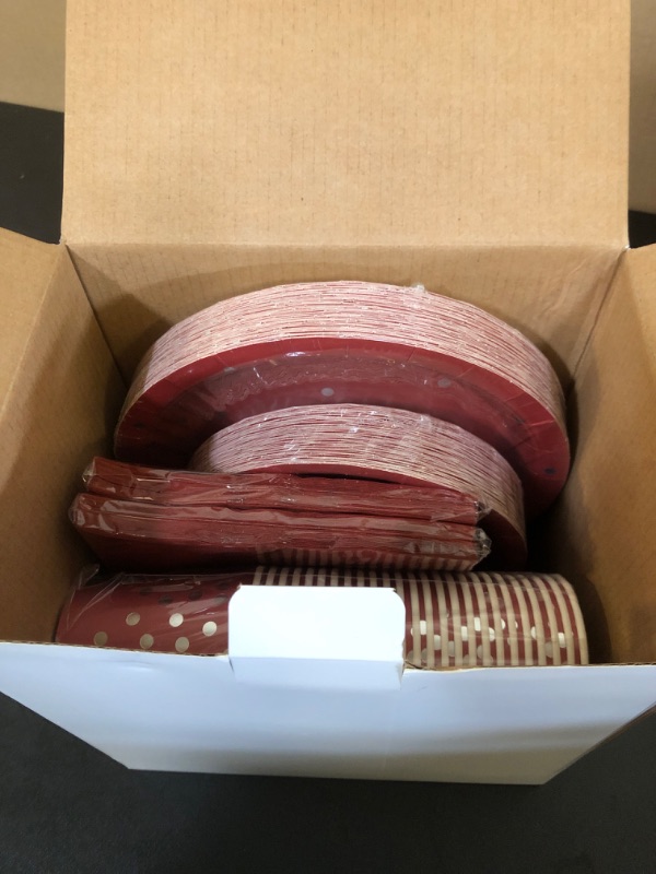 Photo 2 of 200PCS Burgundy Plates and Napkins Party Supplies Burgundy Paper Plates Disposable Serve 50 Guest Maroon Plates for Birthday Christmas Chinese New Year Valentines Graduation Wedding Party