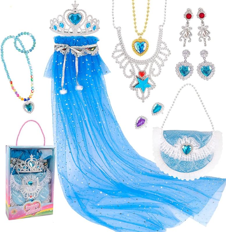 Photo 1 of 13Pcs Girls Princess Dress Up Cape Costumes Set Princess Crown Bag Jewellery Long Cloak Fairy Cosplay Accessories  