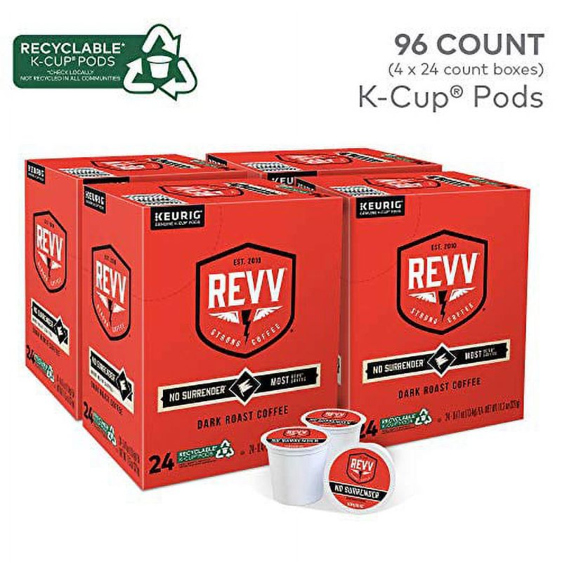 Photo 1 of 4Boxes 96 Pods Exp Date 04/2024----- REVV No Surrender, Single-Serve Keurig K-Cup Pods, Dark Roast Coffee,  96 pods Count  