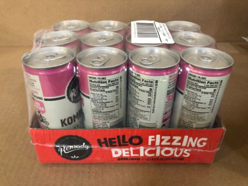 Photo 2 of 12pcs exp date 07/2024   -----Remedy Kombucha Tea Organic Drink - Sugar Free, Keto, Vegan, Non-GMO, Gluten Free & Low Calorie - Sparkling Live Beverage w/ Gut Health & Probiotic Like Benefits - Raspberry Lemonade - 8.5 Fl Oz Can, 