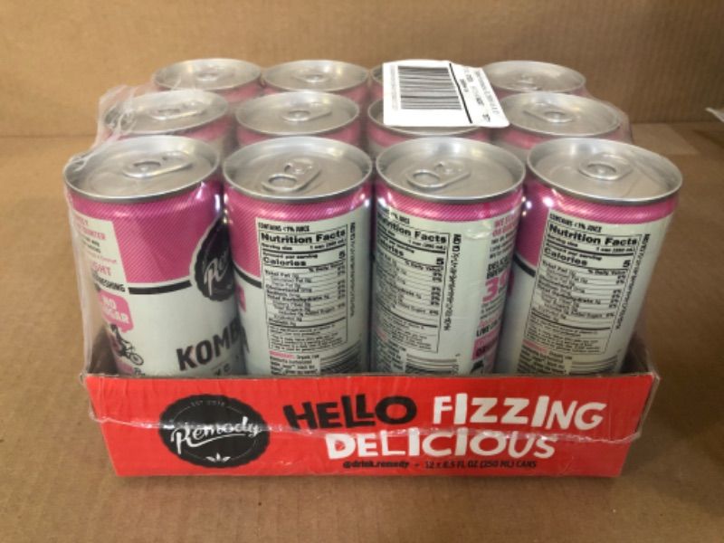 Photo 1 of 12pcs exp date 07/2024   -----Remedy Kombucha Tea Organic Drink - Sugar Free, Keto, Vegan, Non-GMO, Gluten Free & Low Calorie - Sparkling Live Beverage w/ Gut Health & Probiotic Like Benefits - Raspberry Lemonade - 8.5 Fl Oz Can, 