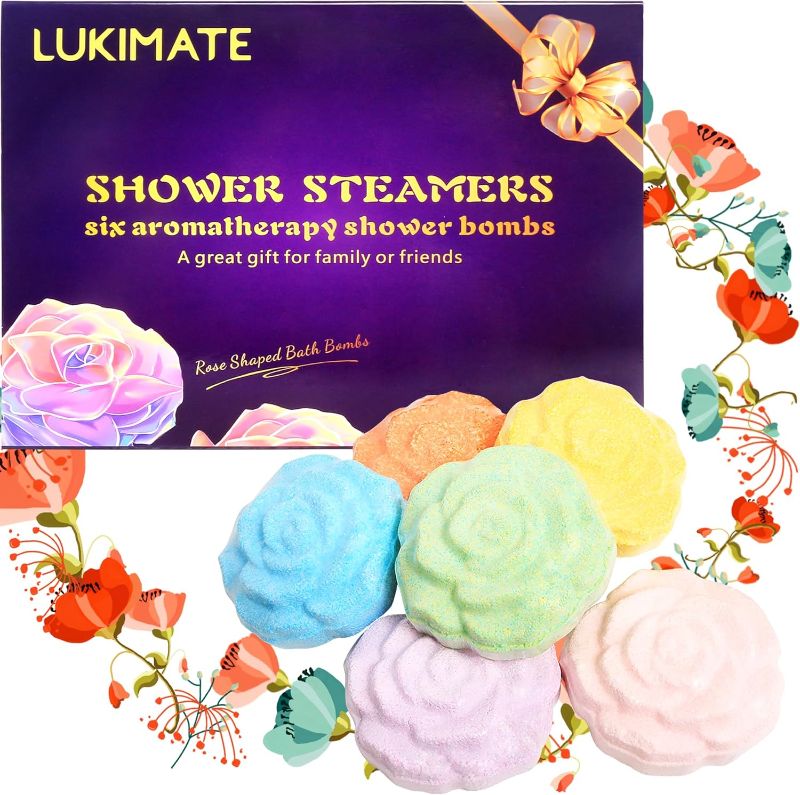 Photo 1 of  Shower Steamers Aromatherapy, Christmas Cute Gifts Stocking Stuffers, LUKIMATE Variety 6 Pack Shower Bombs with Essential Oil. Self Care and Relaxation Gifts for Women and Men, Rose Shape Set
