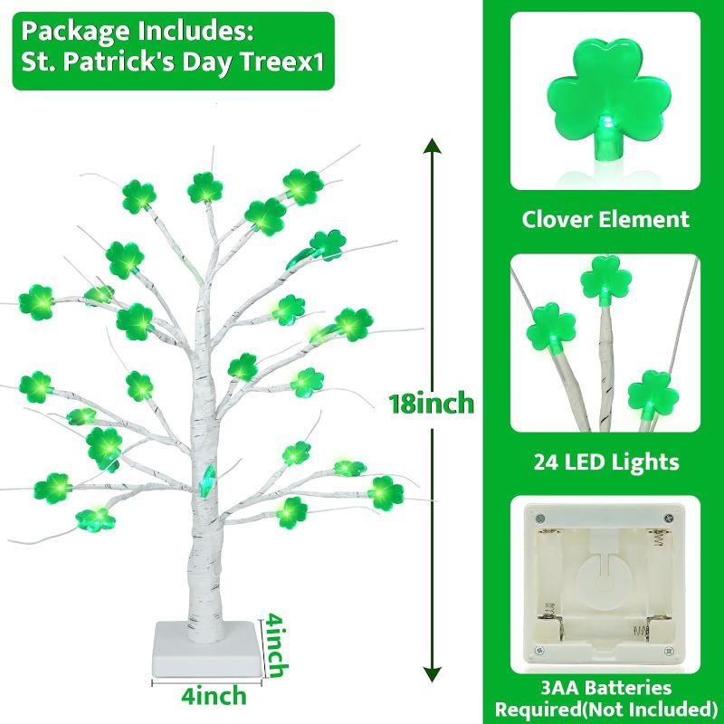 Photo 1 of 18 Inch Shamrock Tree Lights St Patricks Day Decorations with Timer, Saint Patricks Day Decor Lighted Tree with 24 LED Shamrock Lights, Battery Operated St. Patrick's Day Lights for Home Table Party
