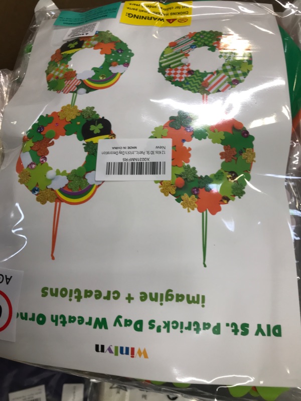 Photo 2 of 12 Sets St. Patrick's Day Shamrock Wreath Sign Decorations Foam St. Patrick's Day Craft Kits Lucky Shamrock Four-Leaf Clover Rainbow Foam Stickers for Kids Party Favors Classroom Activity Art Project