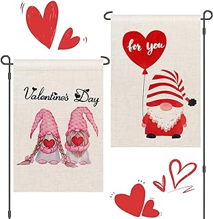 Photo 1 of 2pcs Valentines Day Garden Flag 12x18 Double Sided, Valentine Garden Flag Burlap Yard Flag for Valentine's Day Decoration Outside Heart Small Holiday Welcome Yard Decoration