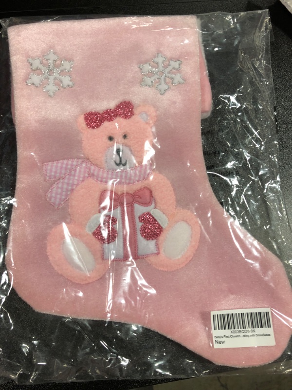 Photo 2 of 16” Large Christmas Stockings with Hanging Loop - Light Pink Teddy Bear Christmas Stocking with Fleece Cuff - Stockings Christmas Tree Decorations - Family Stockings for Christmas Light Pink - Bear