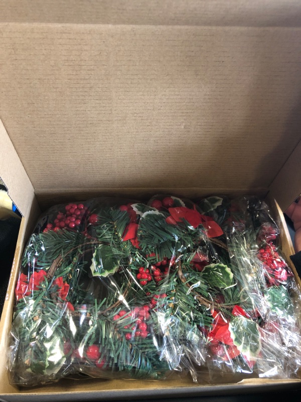 Photo 1 of Set of 8 Christmas Candle Rings Christmas Wreaths Berry Pinecone Red Poinsettia Candle Wreaths Rings Mini Christmas Candleholders Xmas Wreath Candle Holder for Christmas Centerpiece (Classic)
