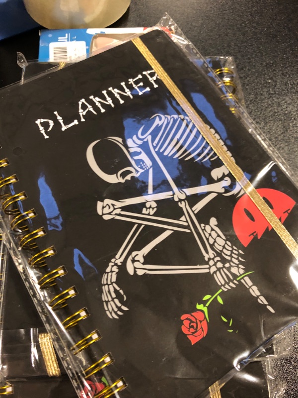 Photo 2 of 2024 Planner, 12-Month Weekly Monthly Planner from JAN.2024 to DEC.2024, 8.4" X 6", Planner Notebook with Spiral Bound, Stickers & Sticky Index Tabs, Thinker Skull Black - 02 2 pack