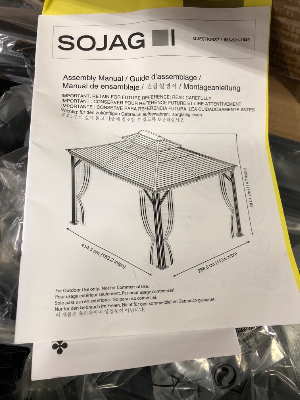 Photo 4 of **BOX 1 OF 2 ONLY READ NOTES**Sojag Mykonos II Double Roof Hardtop Gazebo, 10 ft. x 14 ft. Dark Gray