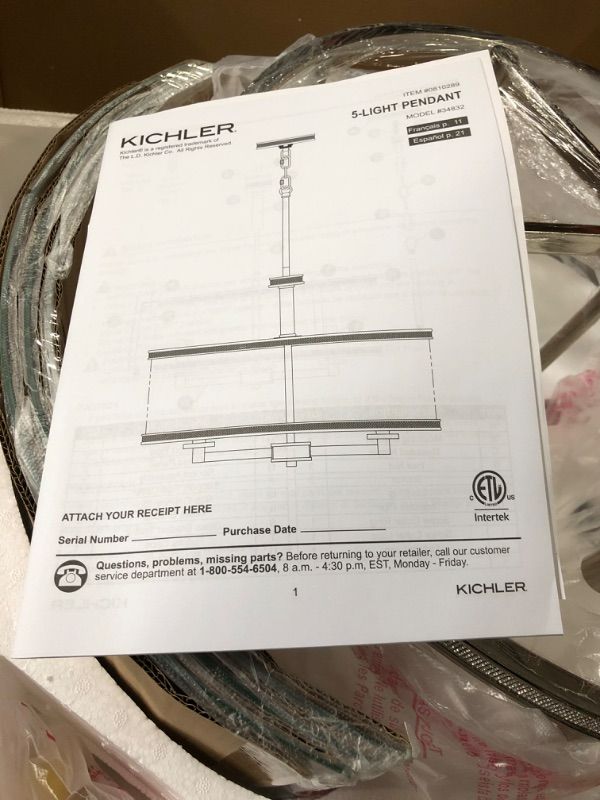 Photo 1 of (used)(missing pieces)(see all images) Kichler Angelica 5-Light Polished Nickel Modern/Contemporary Clear Glass Drum Hanging Pendant Light
