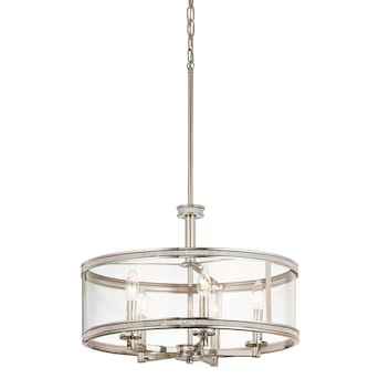 Photo 1 of (used)(missing pieces)(see all images) Kichler Angelica 5-Light Polished Nickel Modern/Contemporary Clear Glass Drum Hanging Pendant Light
