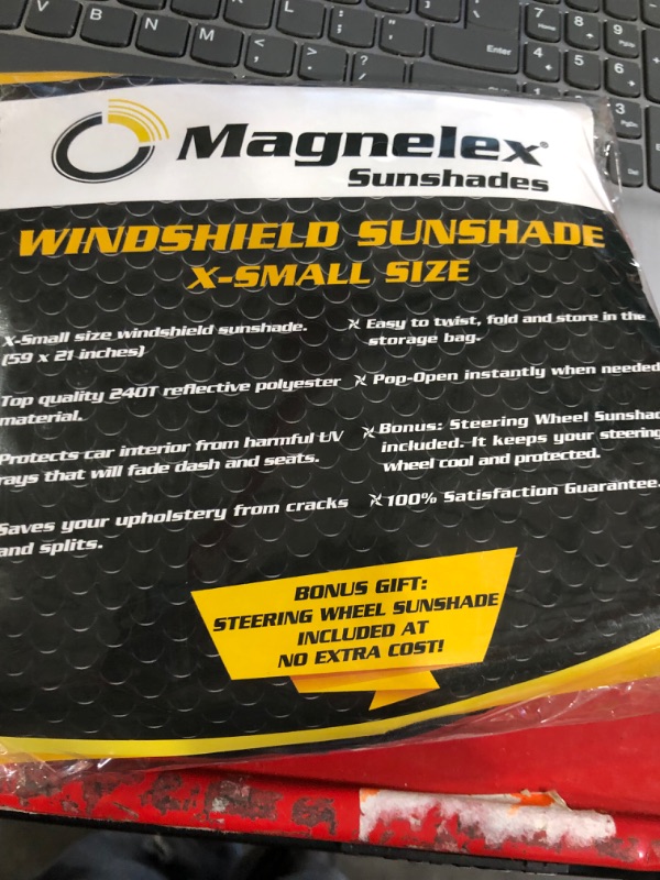 Photo 3 of Magnelex Windshield Sun Shade for Jeep Wrangler, Rubicon, Gladiator with Bonus Steering Wheel Sun Shade. 240T Reflective Fabric Blocks Sun. Foldable Sun Shield Keeps Your Vehicle Cool X-SMALL - (59" x 21")